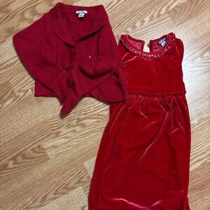 Hartstring  Velour red dress  with cardigan